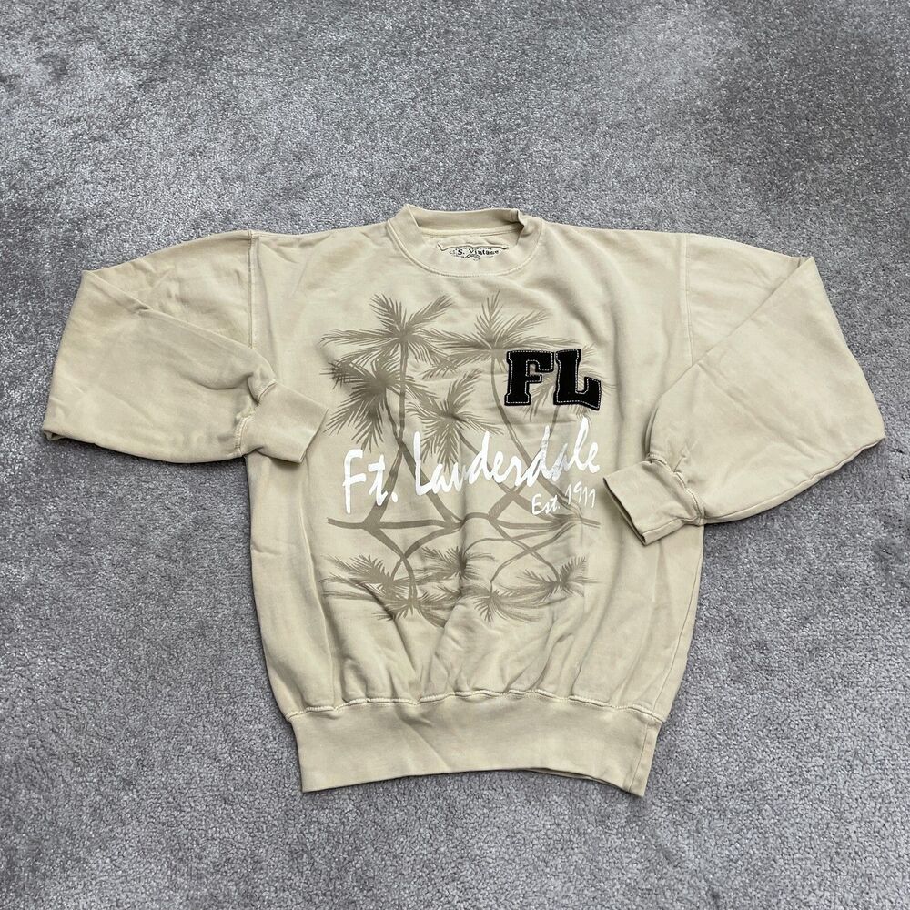 U.S Vintage Graphic Pullover Sweatshirt Women Small Nude Crew Neck Casual Cotton